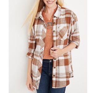 Maurice’s Brown Cabin Plaid Boyfriend Button Down Shirt